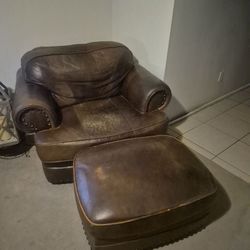 Leather chair & ottoman