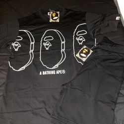 Bape Shirt & Shorts Sz Large New W Tags 