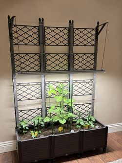 Custom Mobile Raised Garden Bed with Adjustable Grow Light