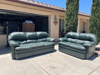 Green Leather Sofa & Loveseat!