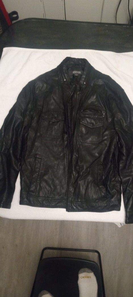 Kenneth Cole Black Leather Jacket (collar Less)