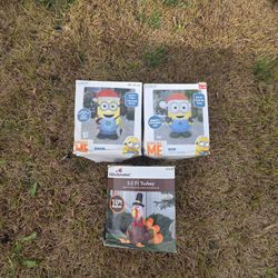 Lot Of 3 Christmas & Thanksgiving Inflatable Decorations 