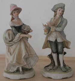 Near mint-perfect Lefton China figurines: # KW3045, “Elaine” and “Norman” 