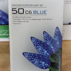 Brand New Living Solutions Holiday Indoor/Outdoor 50 C6 Blue LED Christmas Light Set