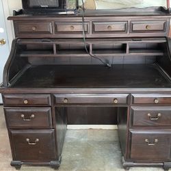 Roll Top Desk For Work Spaces Or For Personal Uses! With Microwave Without It’s Glass Disk (I Don’t Know What Happened To It)