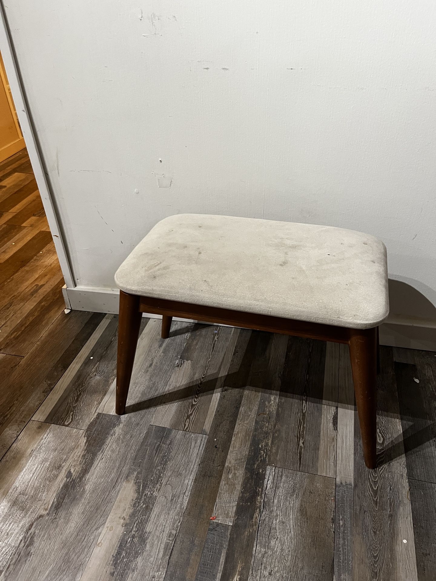 Small Upholstered Stool with Wooden Legs