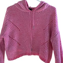 HEART SOUL PINK OVERSIZED CROP SWEATER WITH HOODIE PULL STRING