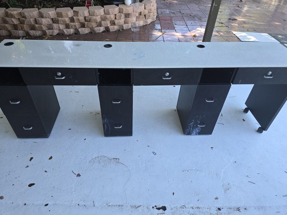 72" Nail Desk Table Top Marbles with Drawers