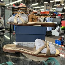 PAIGE Gold Leather Toby Flat Sandals