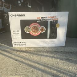 Chefman Microcrisp 1.1 cu. ft. Countertop Microwave Oven + Crisper, 1800 Watts - Black, New