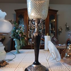 ALMOST 23 INCHES TALL  REALLY UNIQUE  BLACK AND SILVER CANDLE HOLDER FROM INDIA 