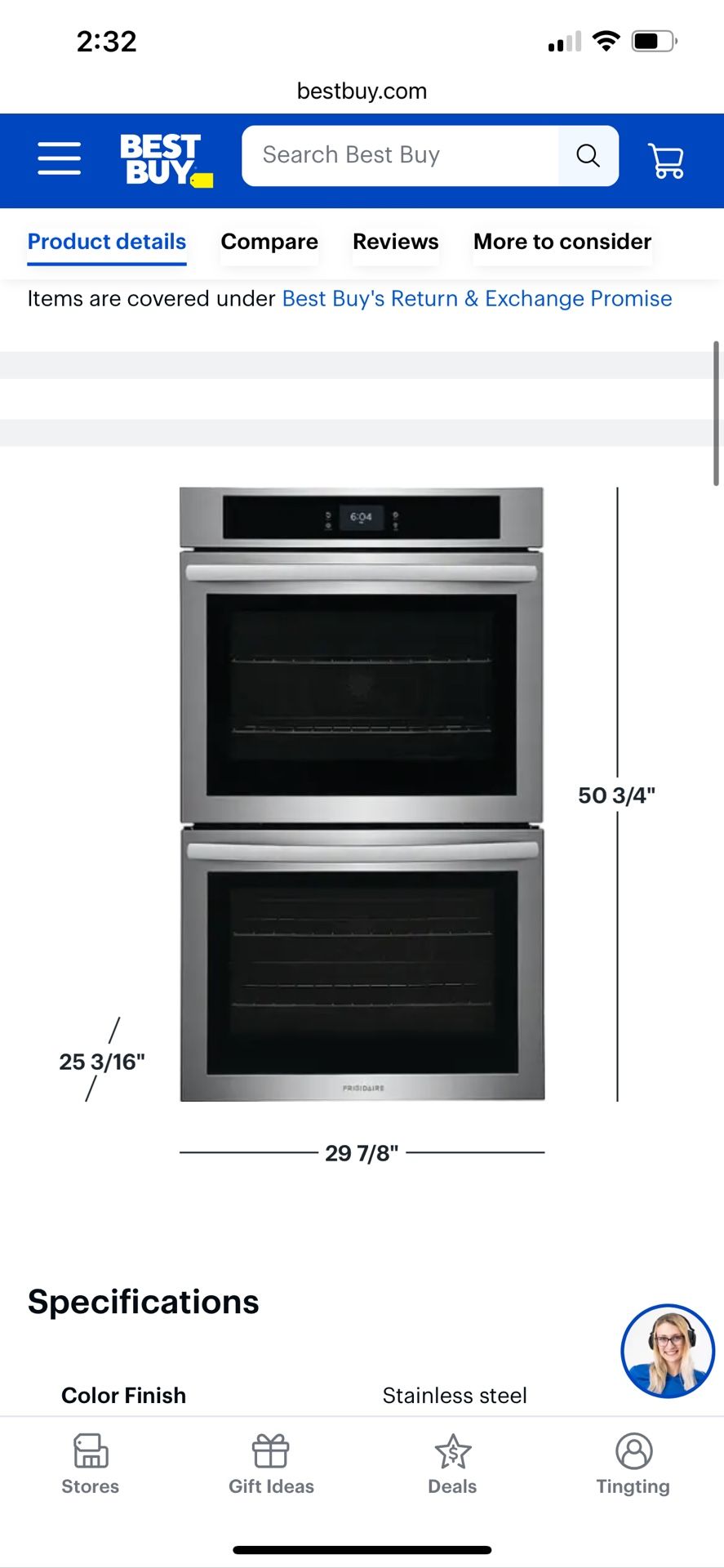 Frigidaire - 30" Double Electric Wall Oven with Fan Convection - Stainless Steel