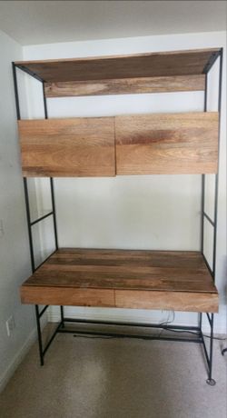 West Elm industrial desk,  storage, and chair