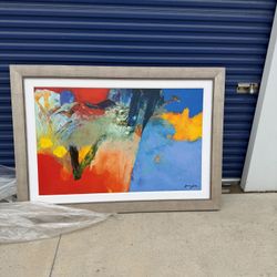 Large framed abstract Art painting.  69” wide, 49” tall. 