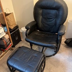 Comfortable Black Leather Reclining Swivel Chair with Ottoman - Price negotiable 