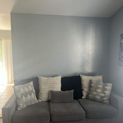 Gray Sofa with Cushions & Dining Room Set