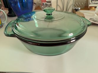 Vtg Anchor Hocking Green Glass Casserole
