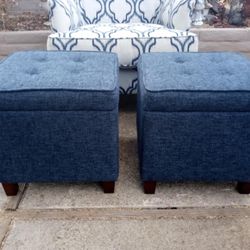SET OF 2 NAVY BLUE TUFTED STORAGE OTTOMANS 