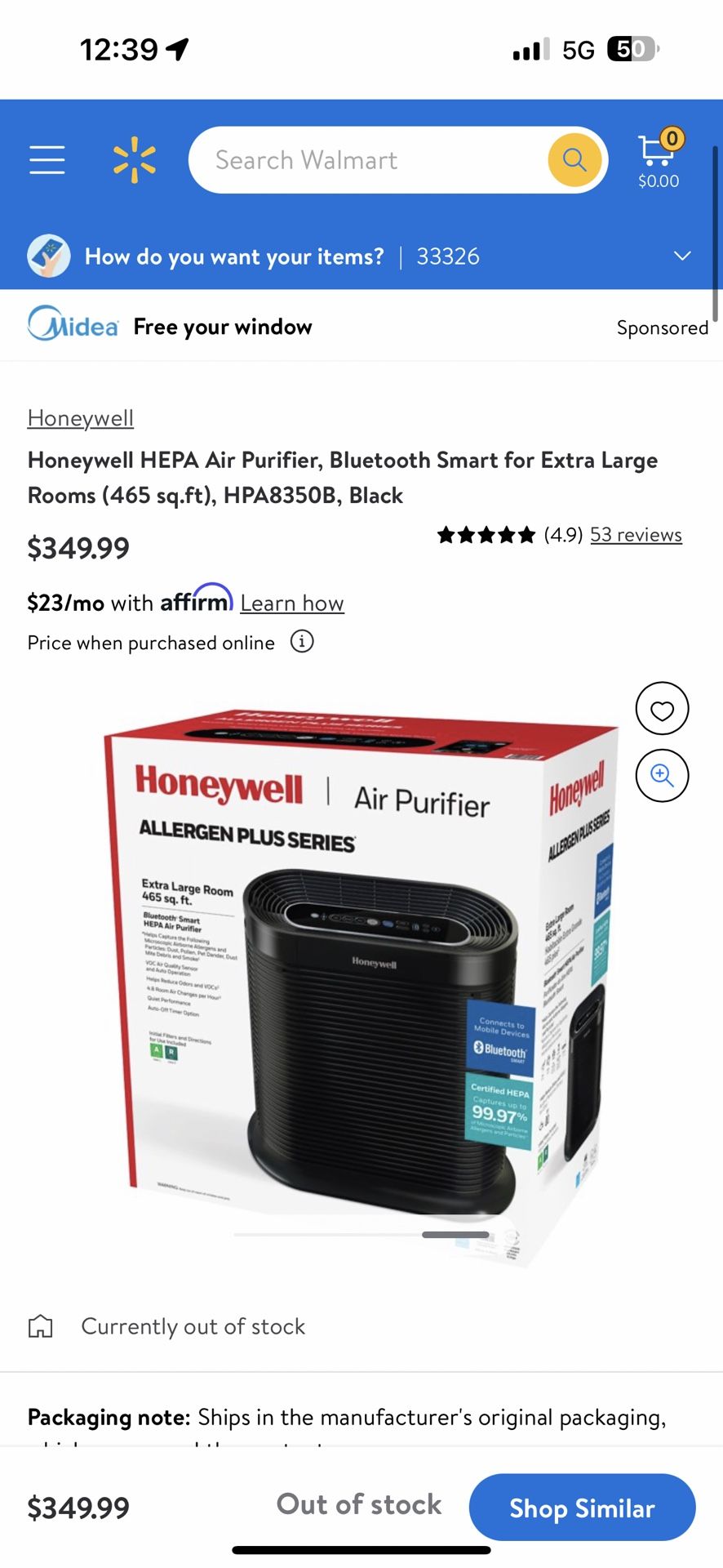 Honeywell Bluetooth Smart True HEPA Home Air Purifier - Black, HPA8350B