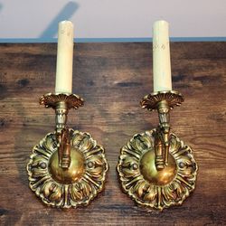 Pair Antique Brass Wall Candle Sconces – Classic Decorative Wall Lighting