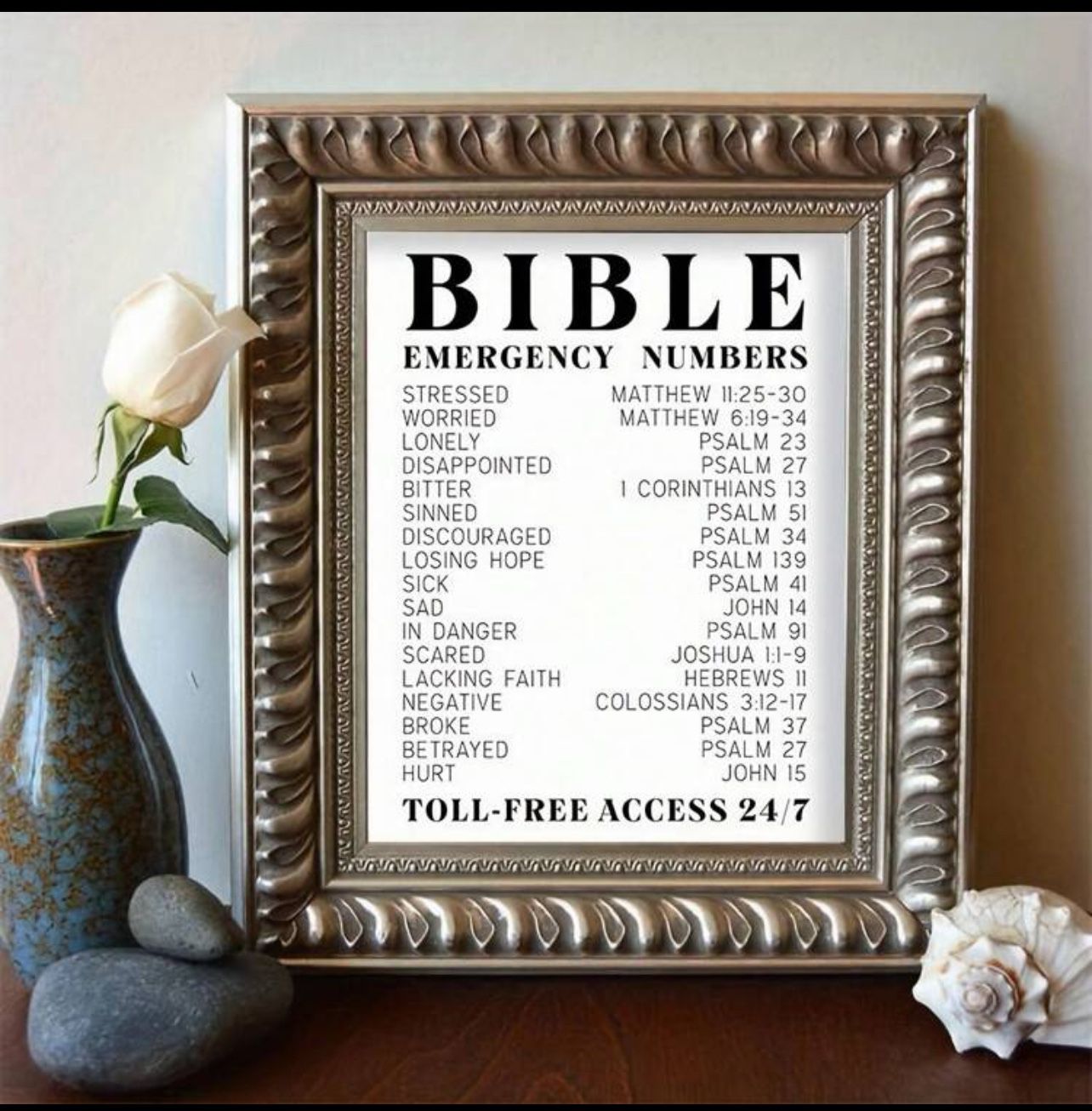Bible Verse Emergency Numbers - Bible Verse Wall Art -  Rest Don't Quit - Unframed 