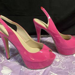 New Barbie Pink Patent Leather Peeptoe Slingback Heels 9M