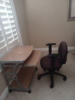 Desk with keyboard drawer and adjustable arm desk chair both  for $55 for small places
