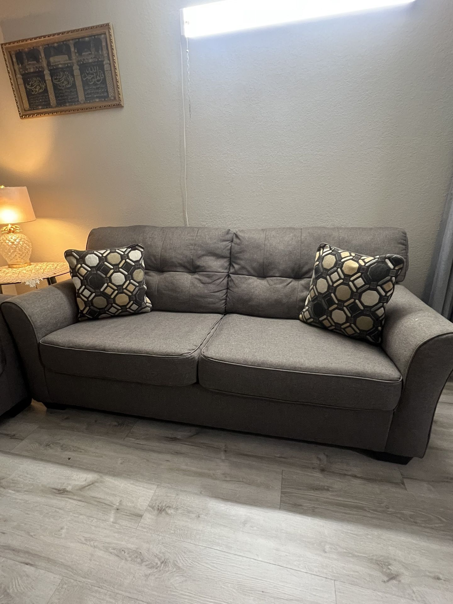 3 Gray Sofas with Pillows – $1000