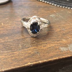Platinum Sapphire  & Diamonds  Ring Size 7 3/4