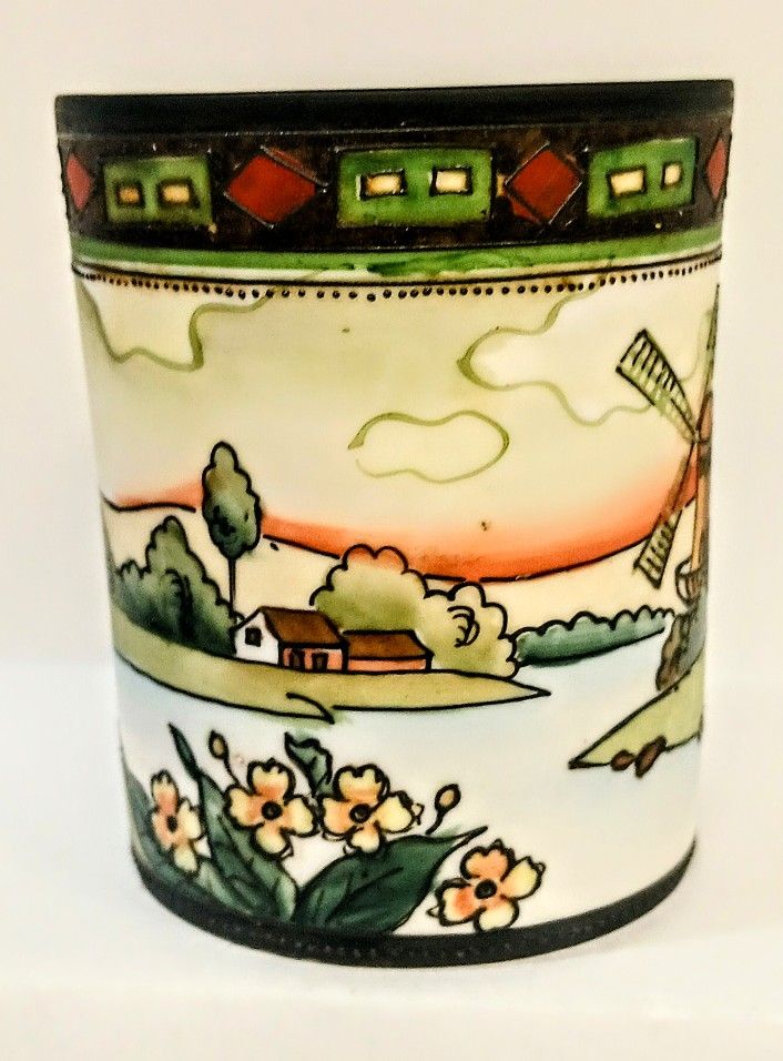 Antique Nippon Hand Painted Windmill Porcelain Cup Vase 1900s Rare Collectible