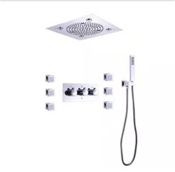 12 in. 6-Jet Thermostatic Ceiling Mount LED Rainfall Shower System with Side Bathroom Shower Mixer Set in Chrome