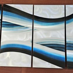 6 piece (58in  x 24 in) Abstract Metal Art (Blue, Silver, Dark Blue)