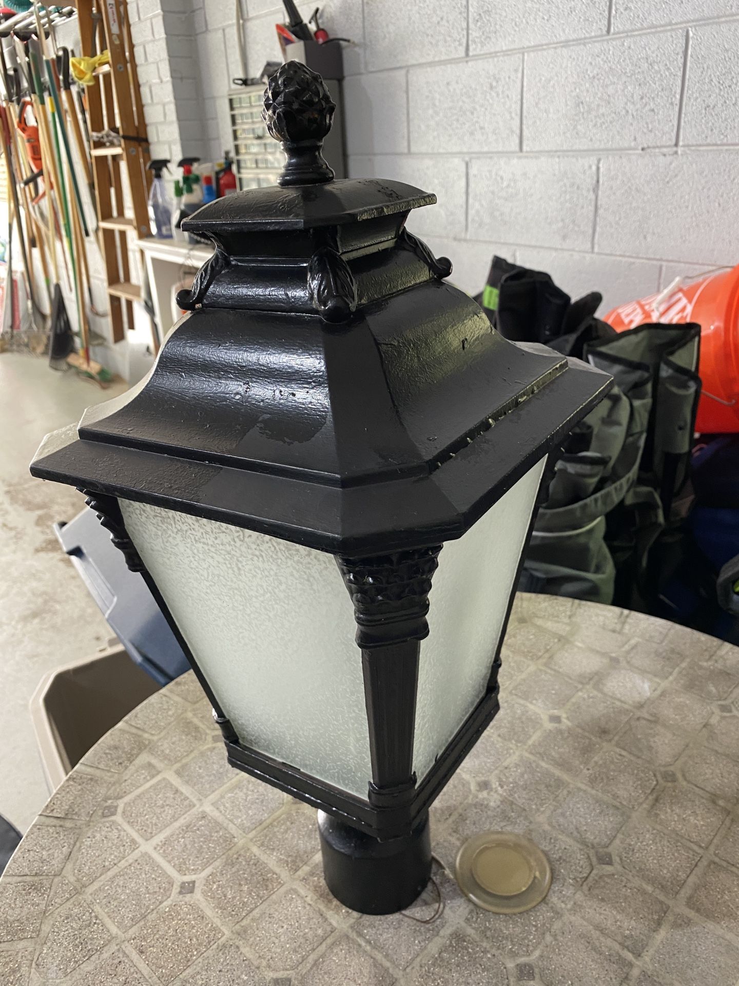 Lamppost Light, Black metal, Smoked Glass