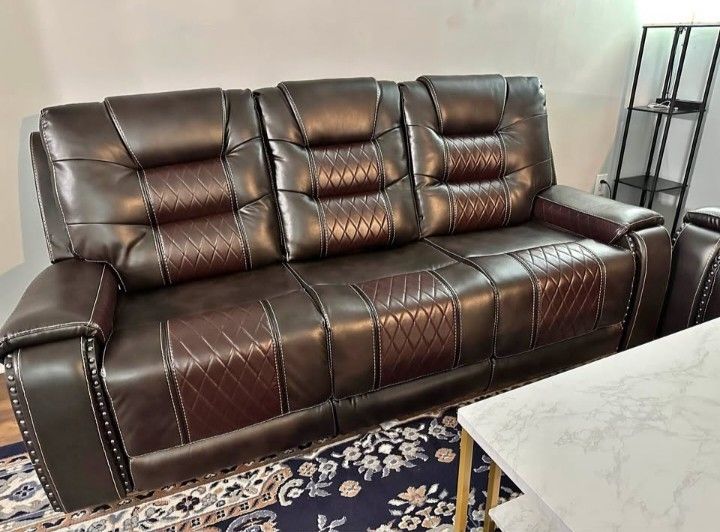 HOLIDAY WEEKEND DEAL! Two Tone Brown Leather Recliner Sofa Set