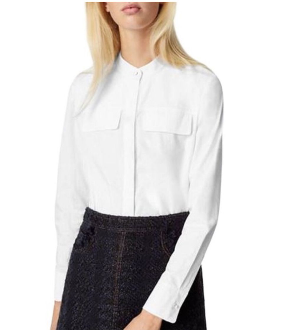 Tory Burch Button Down Top Shirt White 100% Cotton Long Sleeve Sz 4