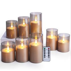 Set of 8 Flameless Candles with Remote, LED Fake Candles Battery Operated, Flickering Pillar Candle Lasts 300 Hours for Coffee Table Home Decor-Sizes 