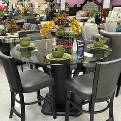 5PC Round Glass Dining Table Set