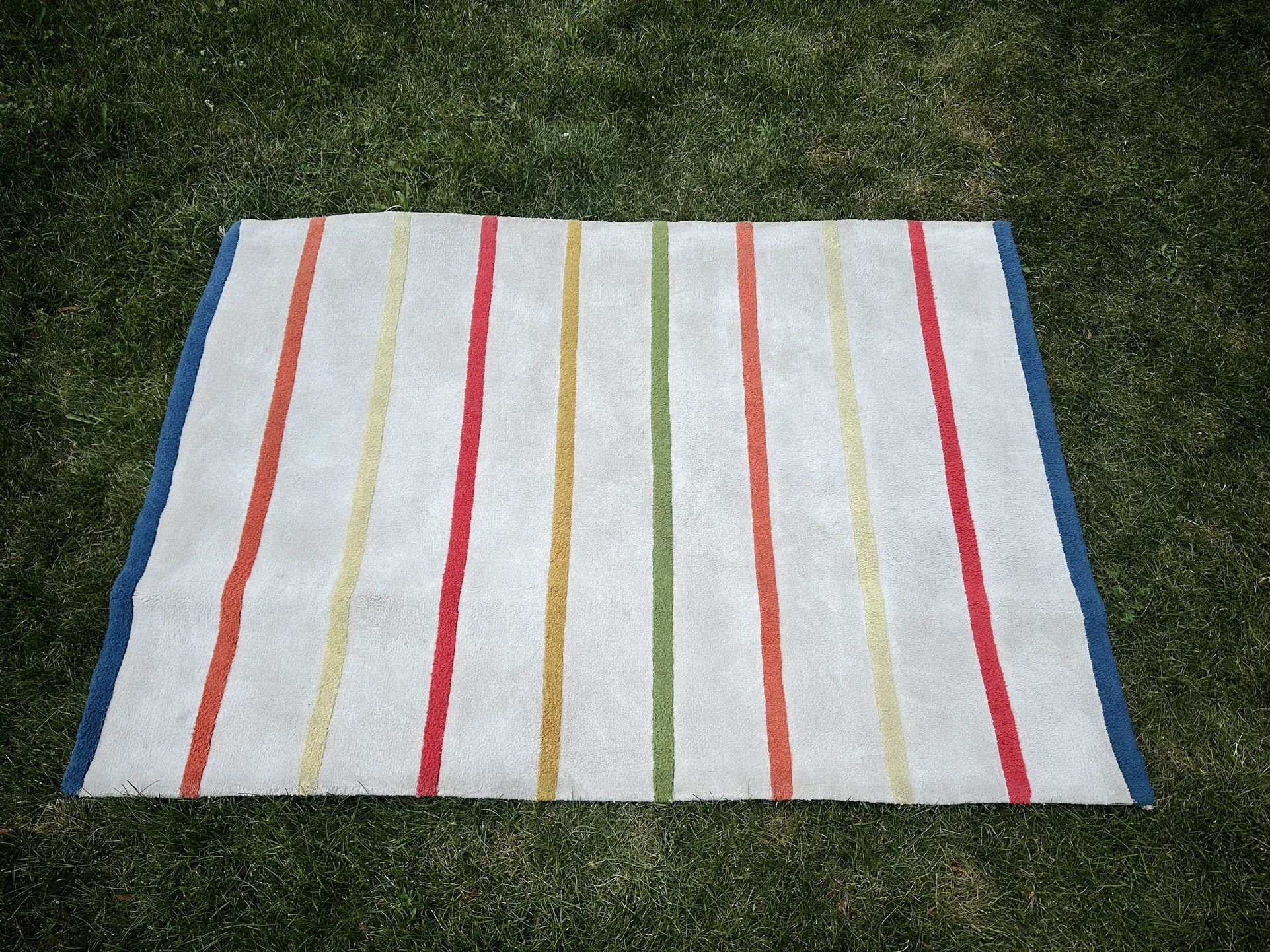 White/Color stripes Thick Cut Pile Soft Area Rug -56” X 78”