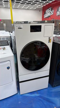 White Front-Load Washer And Dryer with Pedestal