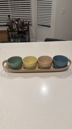 Ceramic Dipping Bowls Set with Tray