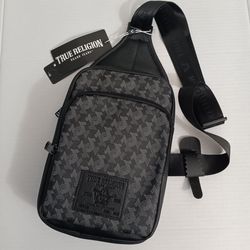 True Religion Men’s Monogram Sling Bag Leather Black/Grey