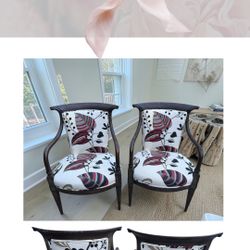 Vintage Mid Century Coastal Upholstered Botanical French Style Accent Chairs 