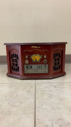 ANDERS NICHOLSON F-900 WOOD TURN TABLE, CASSETTE, CD STEREO SYSTEM, AM/FM RADIO.
