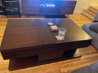 Dark Wood Lift Top Coffee Table with Storage
