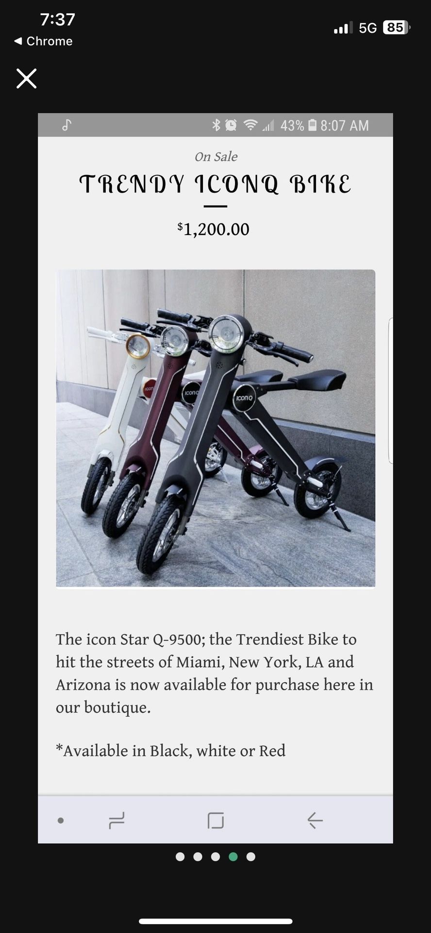 Deadstock Icon Q Electric folding Bike. Owned it for 4 summers drives runs perfectly regular wear and tear on the body could use a nice little paint j