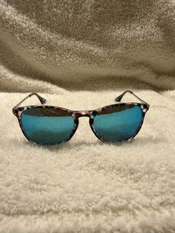 Shady Rays Round Tortoise Shell Frame Sunglasses Blue Mirrored Tinted Lenses