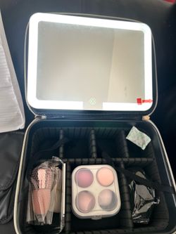 ✨ Portable Makeup Storage Case + LED Mirror + Accessories Bundle ✨
