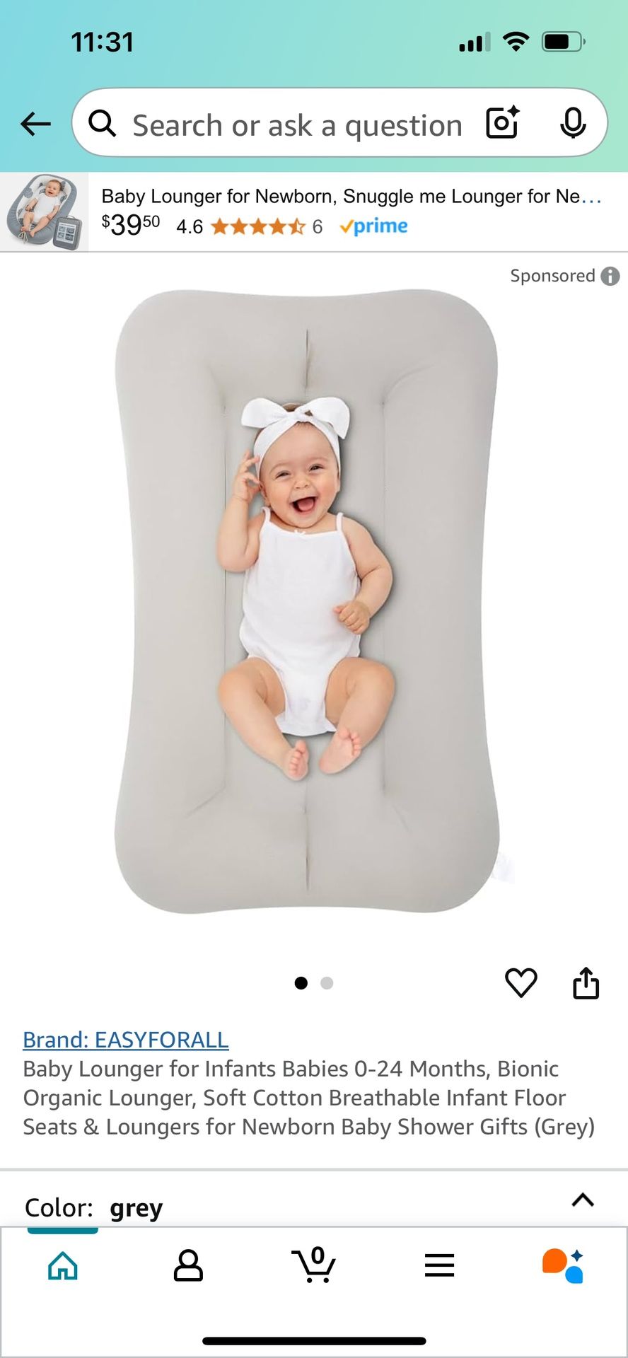Baby Lounger - New. Light gray