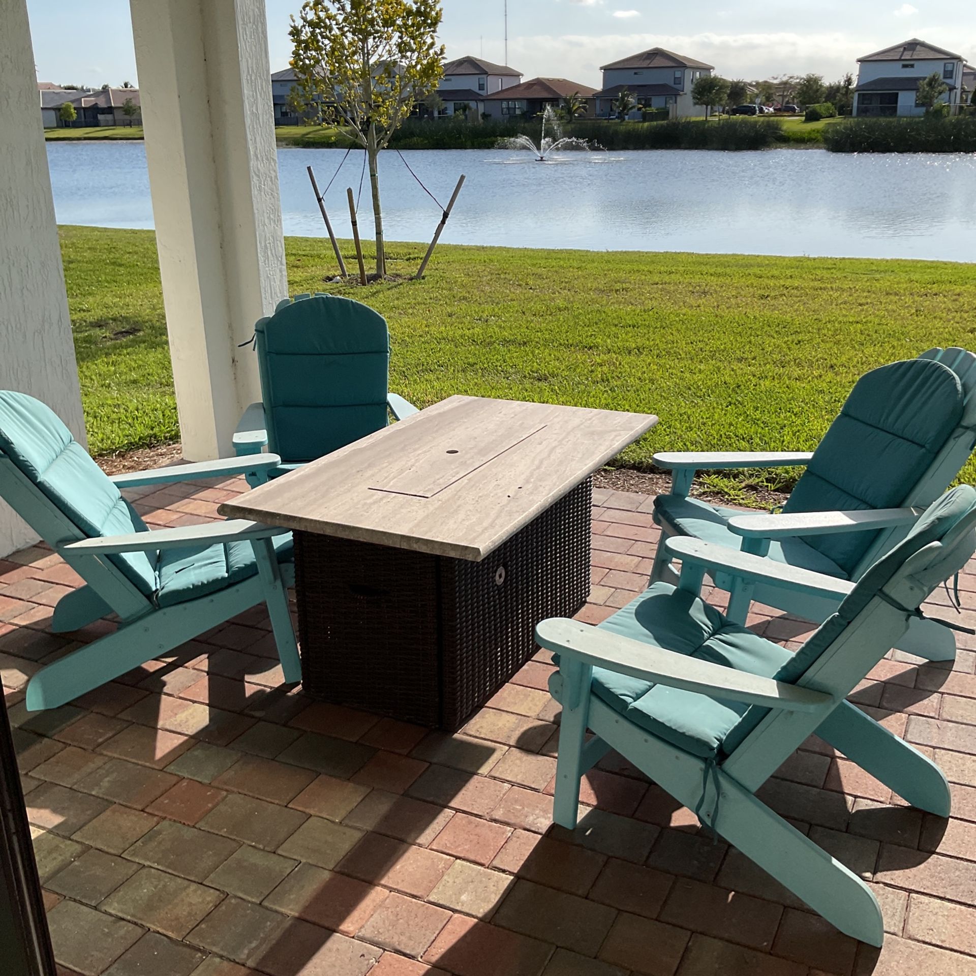 4 Piece Breezesta Adirondack Chair Set With Cushions 