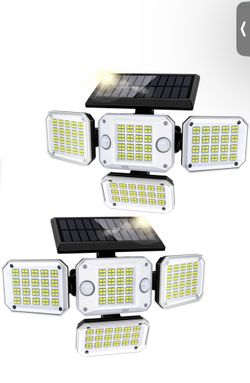 Solar Lights Outdoor Motion Sensor - Dual Sensor 296 LED IP65 Waterproof Motion Lights for Outside with Remote Control 4 Adjustable Heads 330°Wide Lig